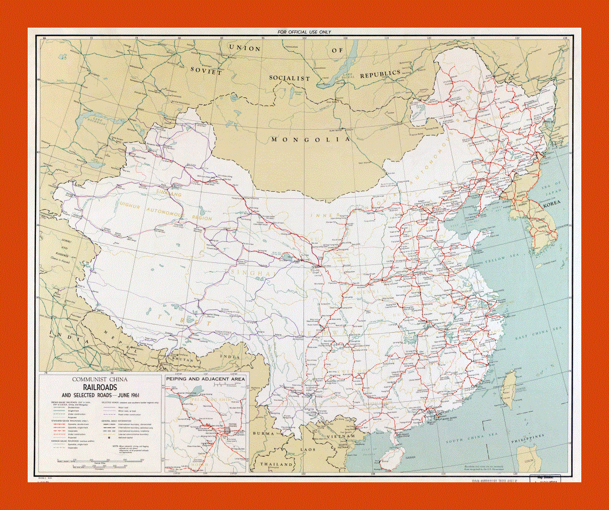 Railroads map of Communist China - 1961