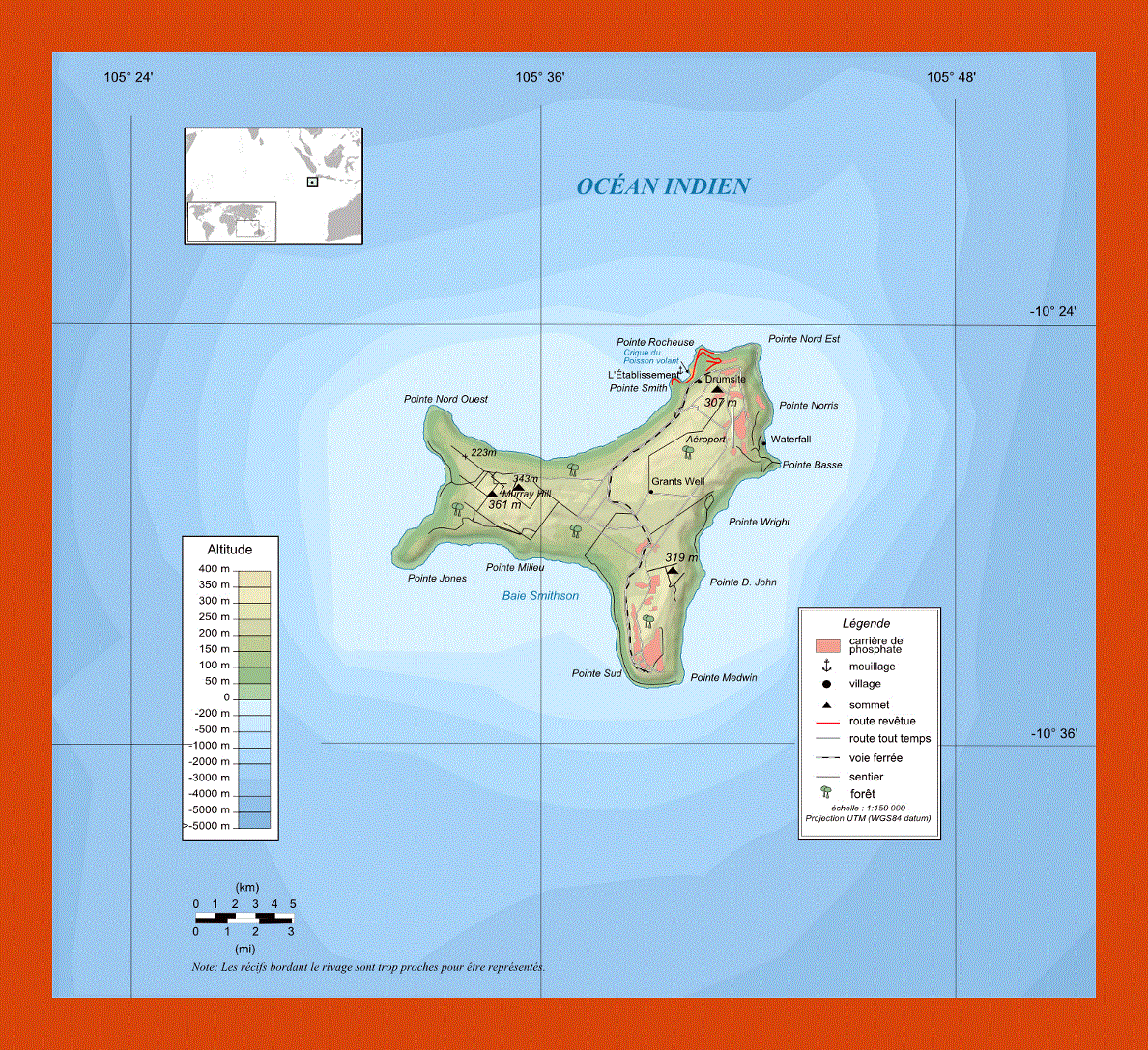 Physical map of Christmas Island in french language