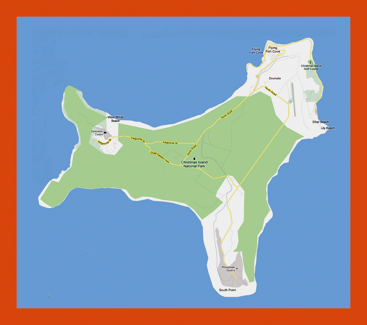 Road map of Christmas Island
