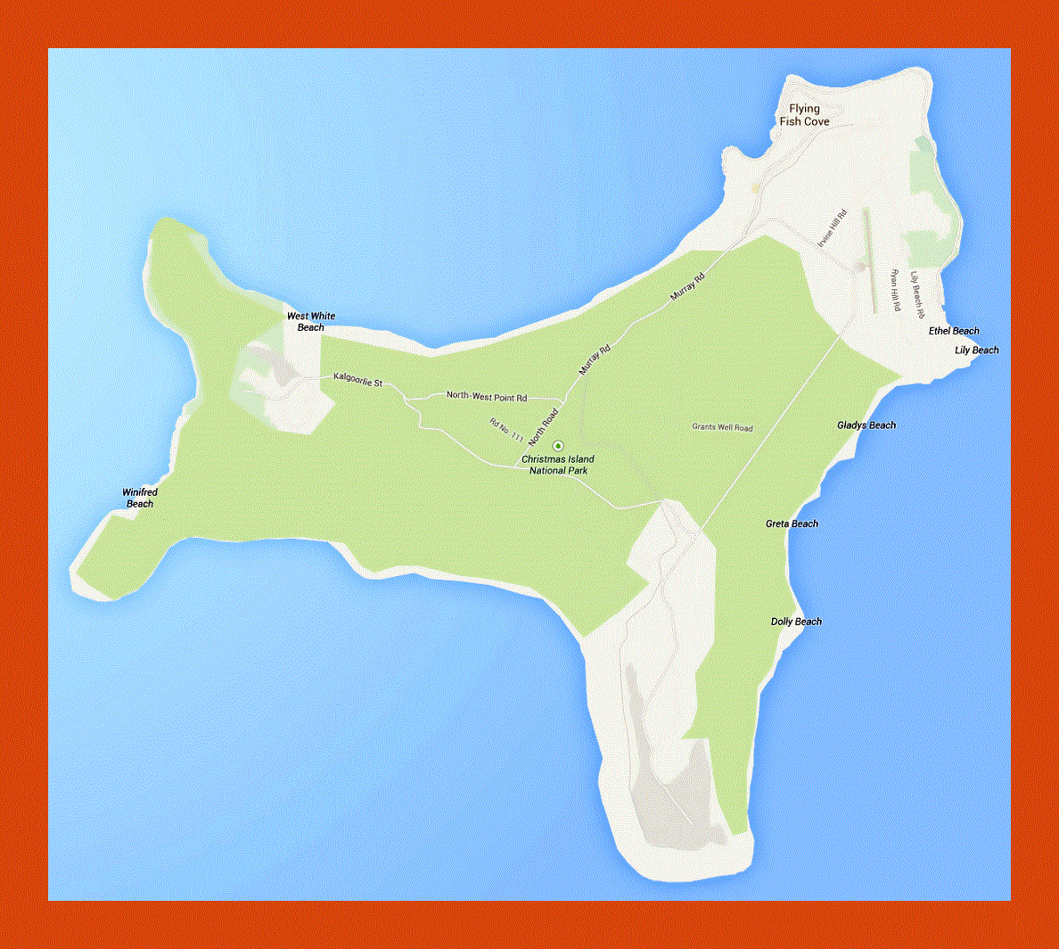 Road map of Christmas Island