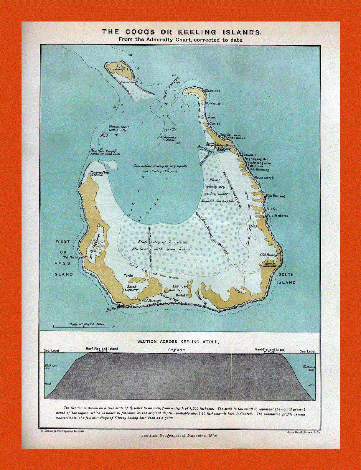 Old map of Cocos (Keeling) Islands - 1889