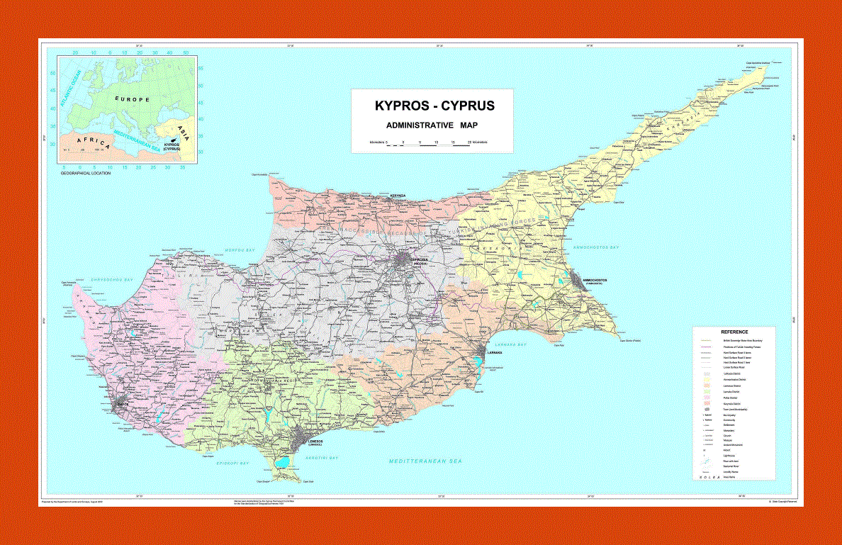 Administrative divisions map of Cyprus