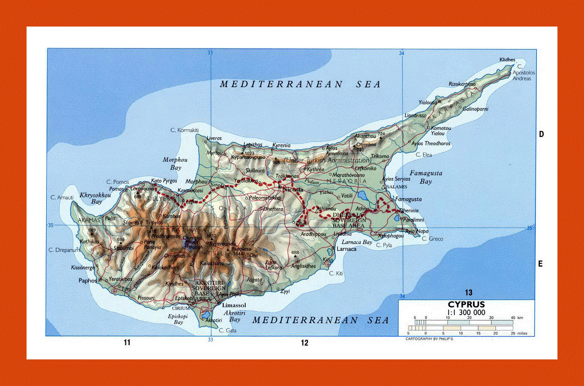 Elevation map of Cyprus