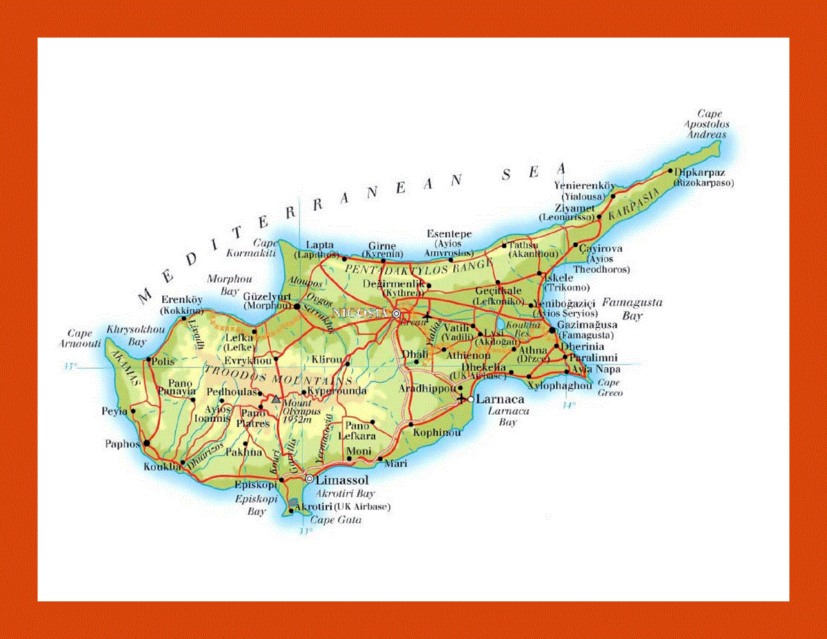 Elevation map of Cyprus