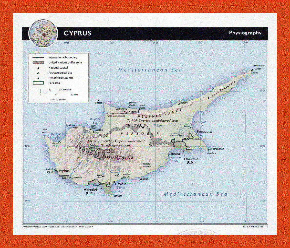 Physiography map of Cyprus - 2010