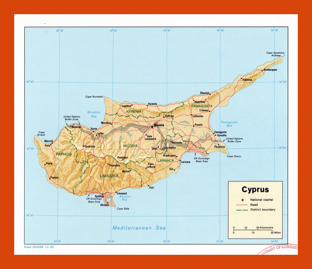 Political and administrative map of Cyprus- 1980