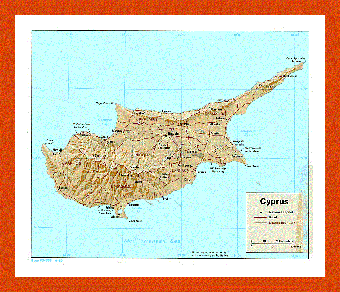 Political and administrative map of Cyprus - 1980