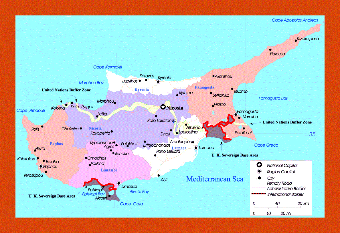 Political and administrative map of Cyprus