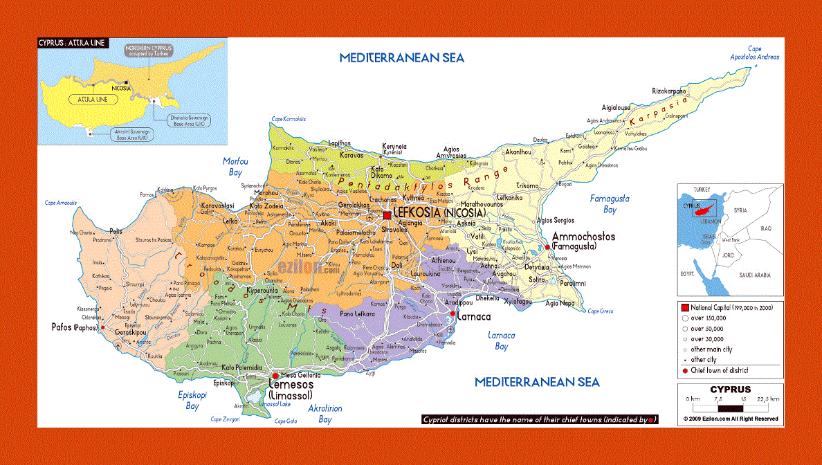 Political and administrative map of Cyprus