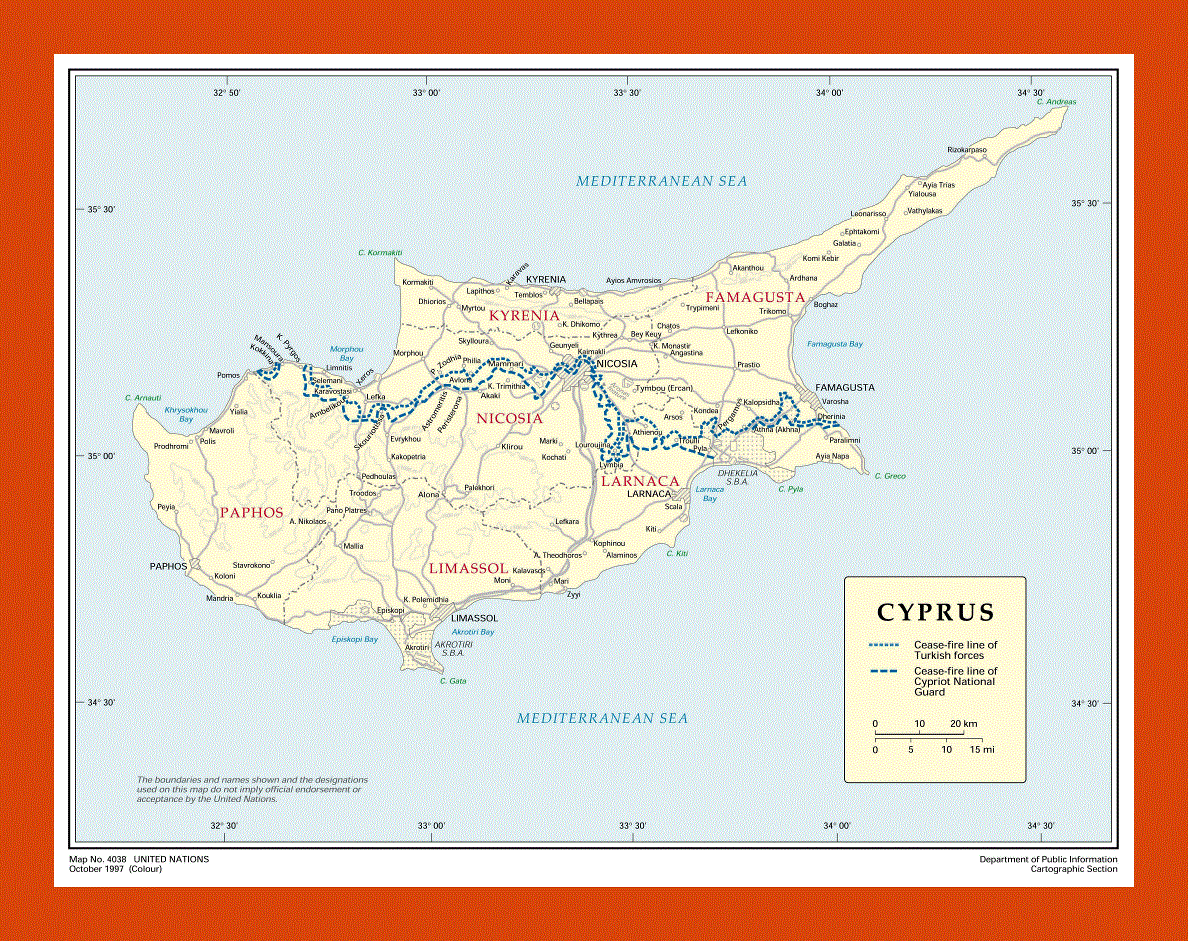 Political and administrative map of Cyprus