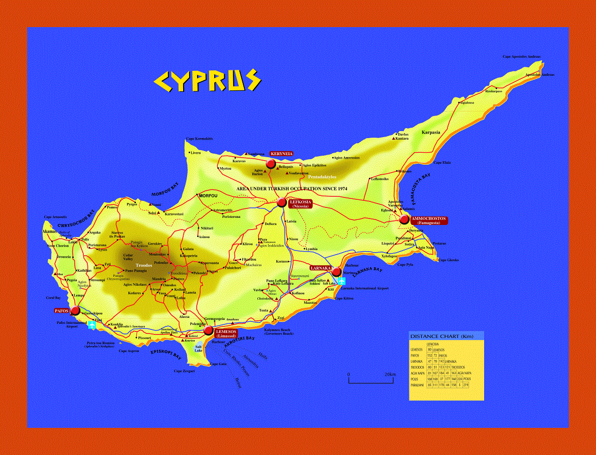 Travel road map of Cyprus