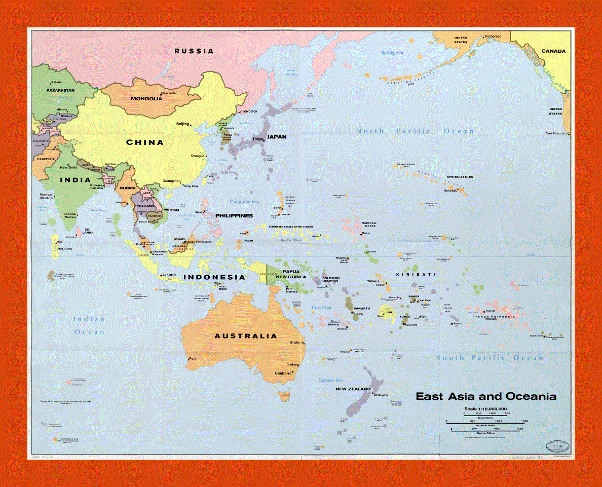 Political map of East Asia and Oceania - 2002