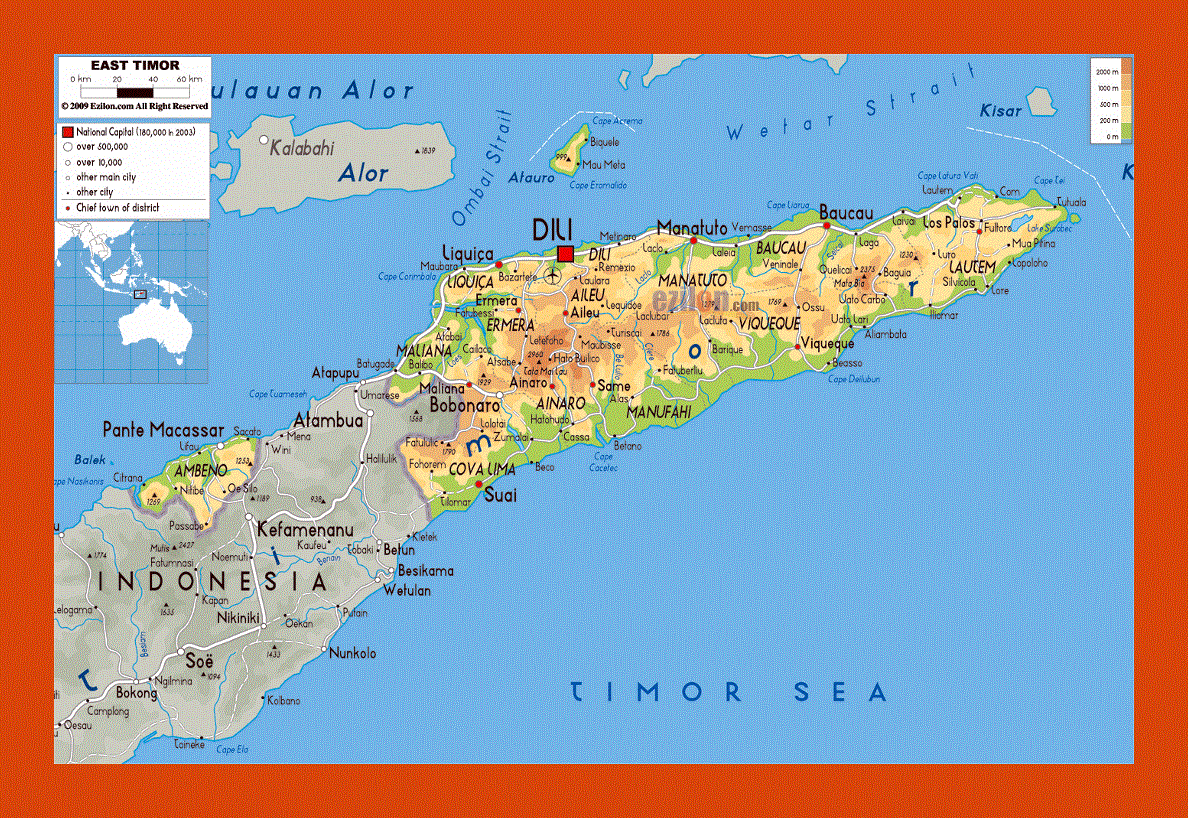 Physical map of East Timor