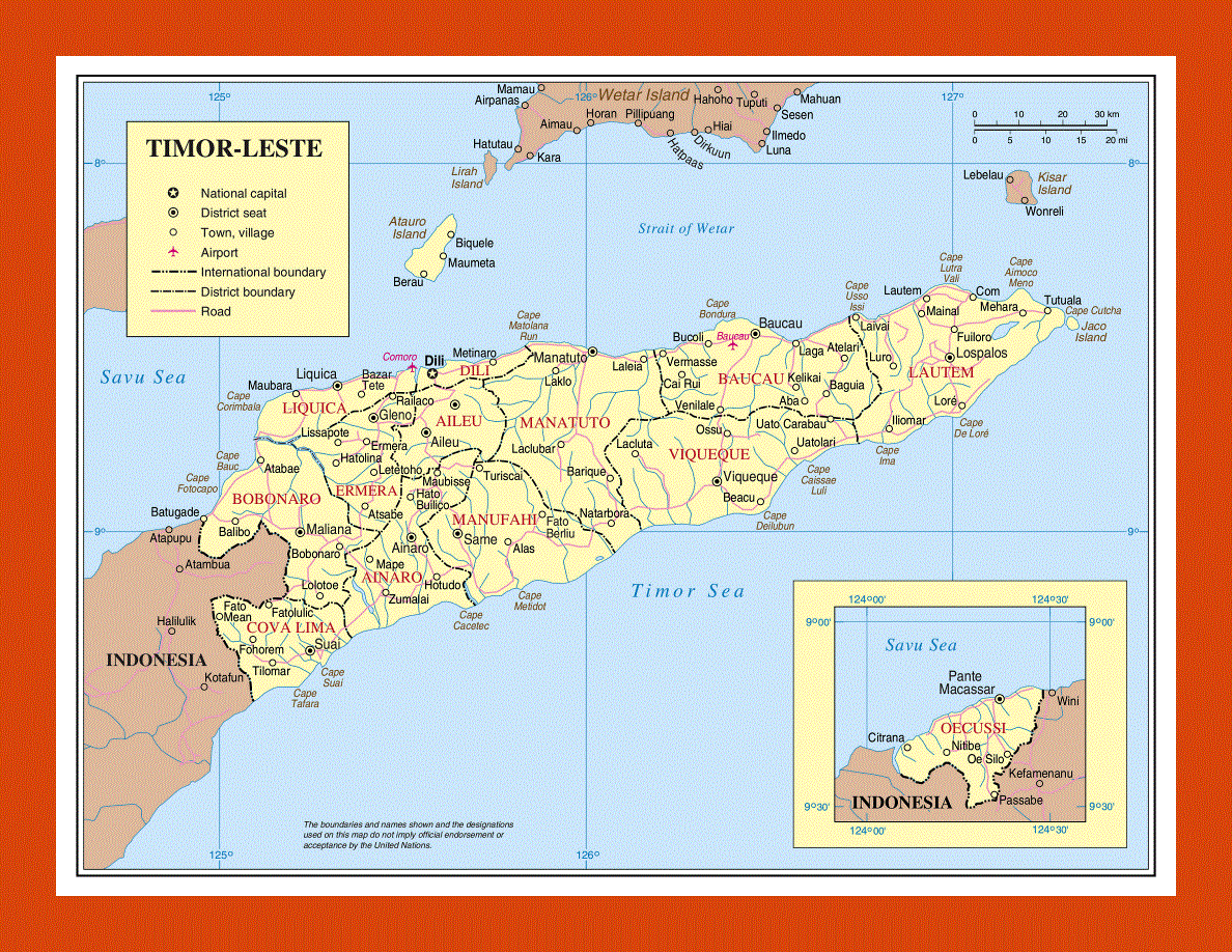 Political and administrative map of East Timor