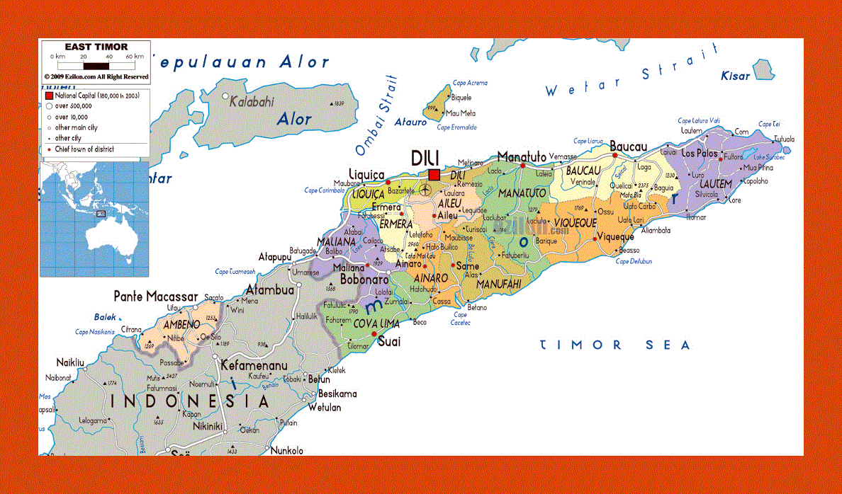 Political and administrative map of East Timor