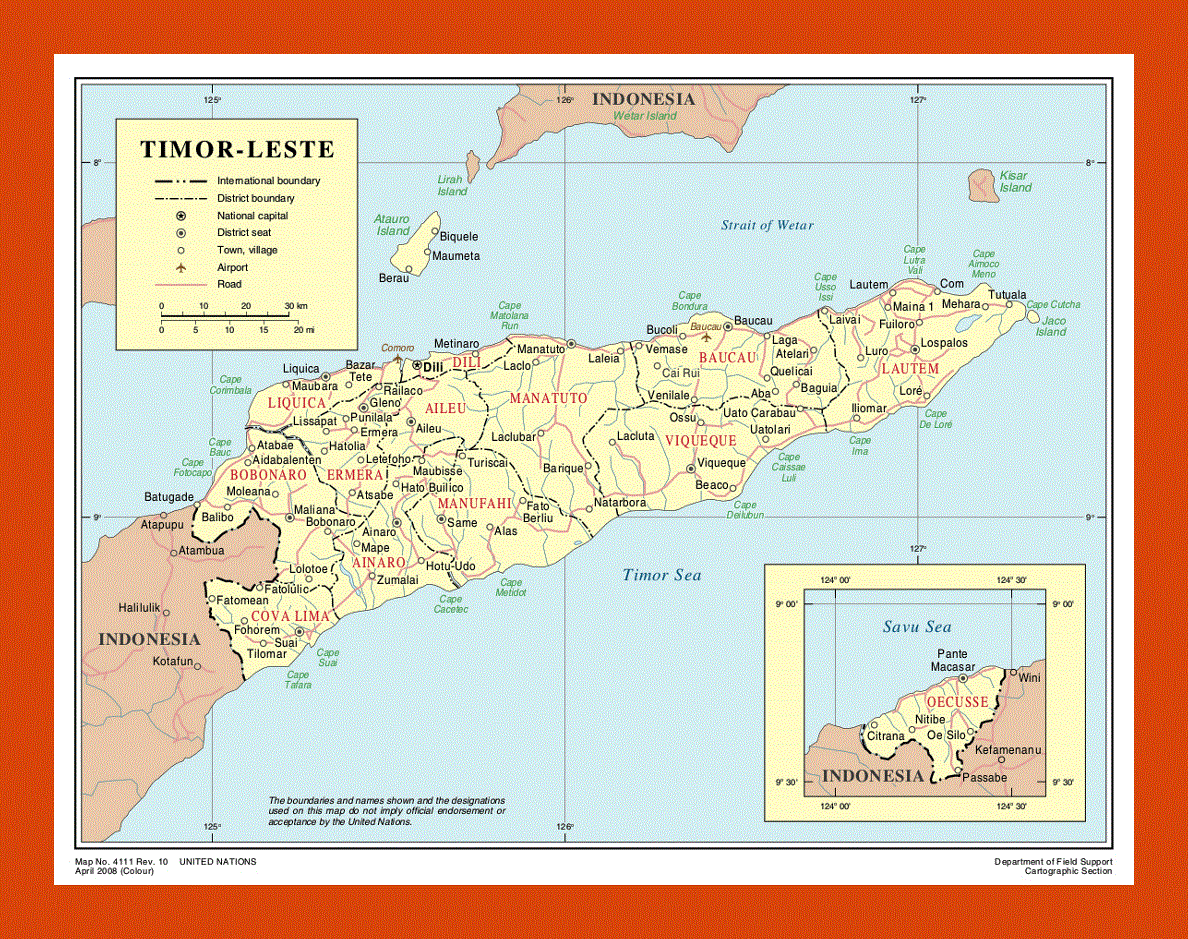 Political and administrative map of East Timor