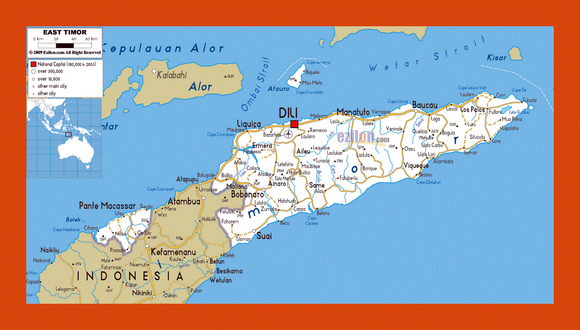 Road map of East Timor