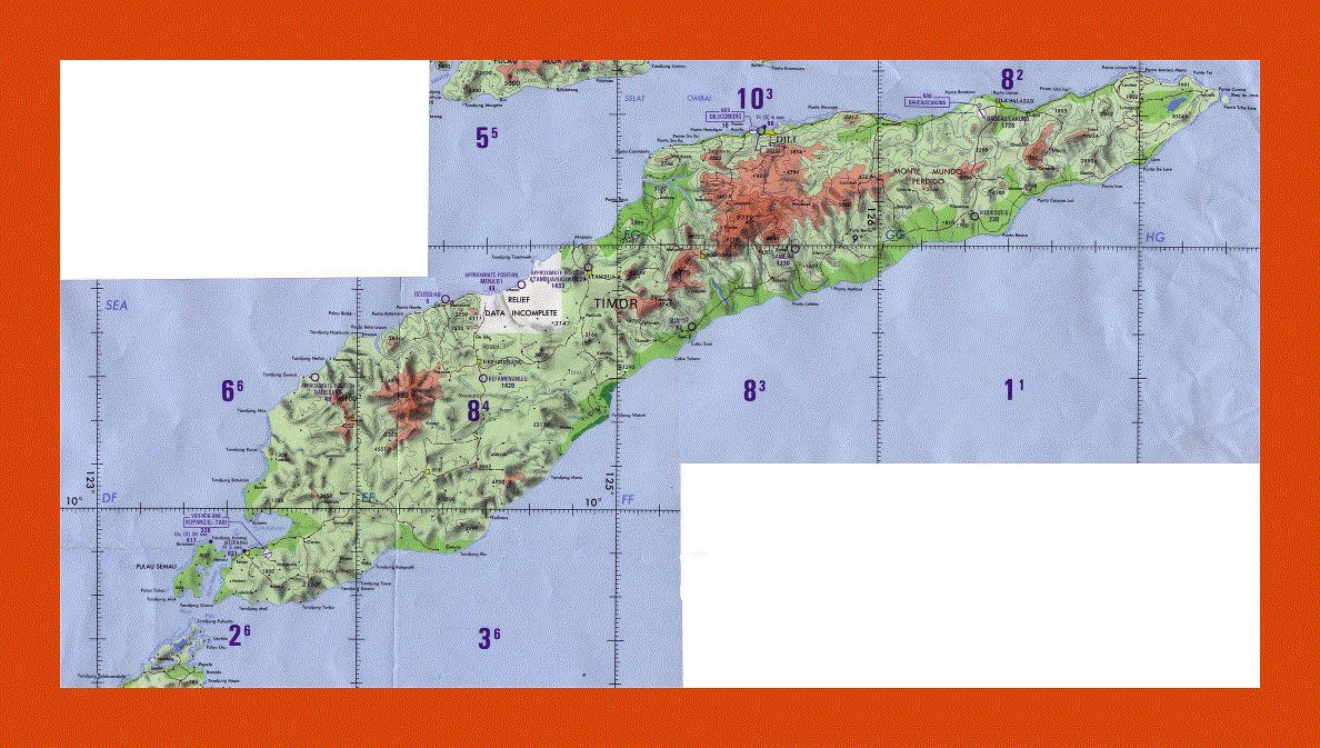 Topographical map of Indonesia and East Timor