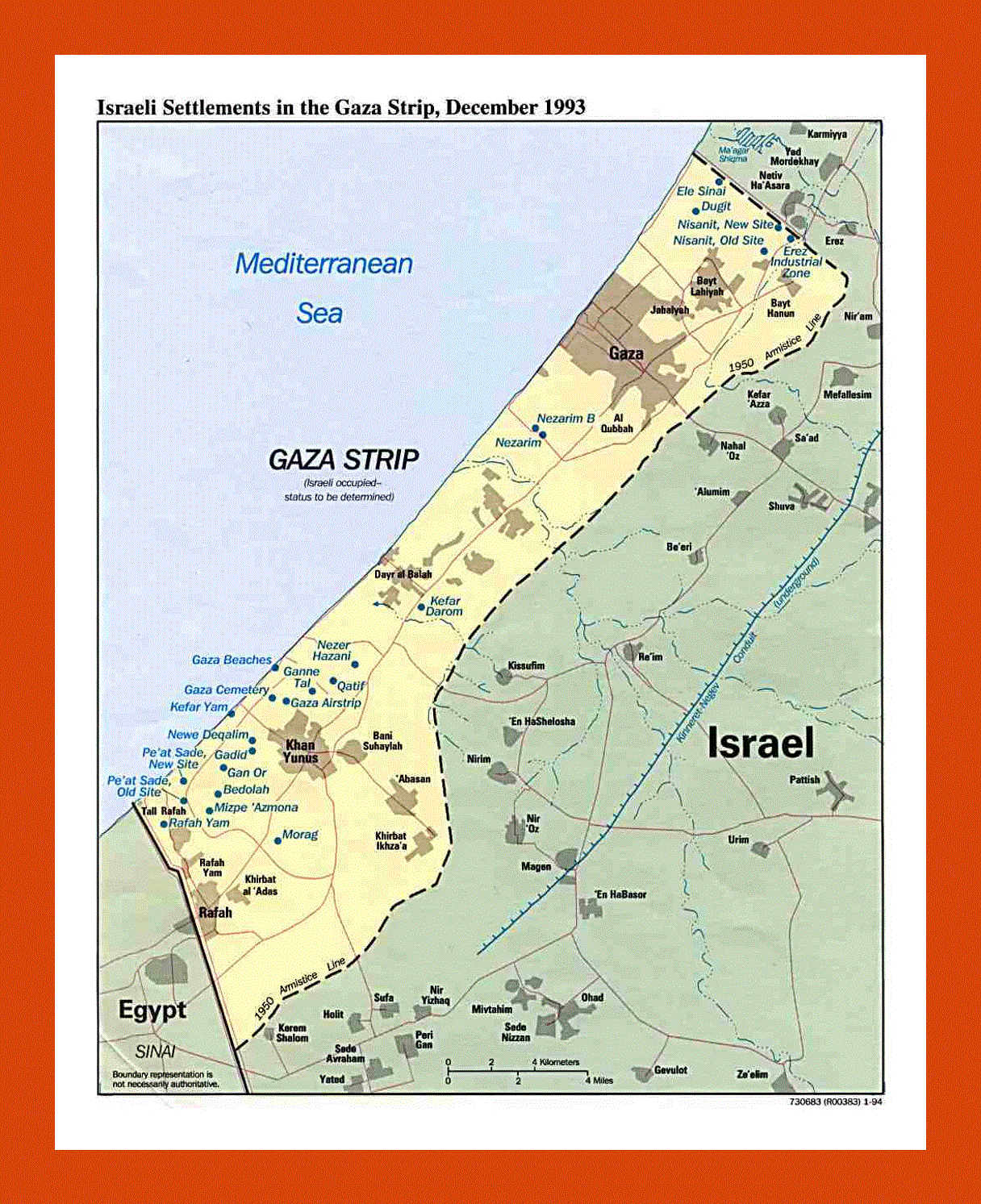 Map of Israeli Settlements in the Gaza Strip - 1993