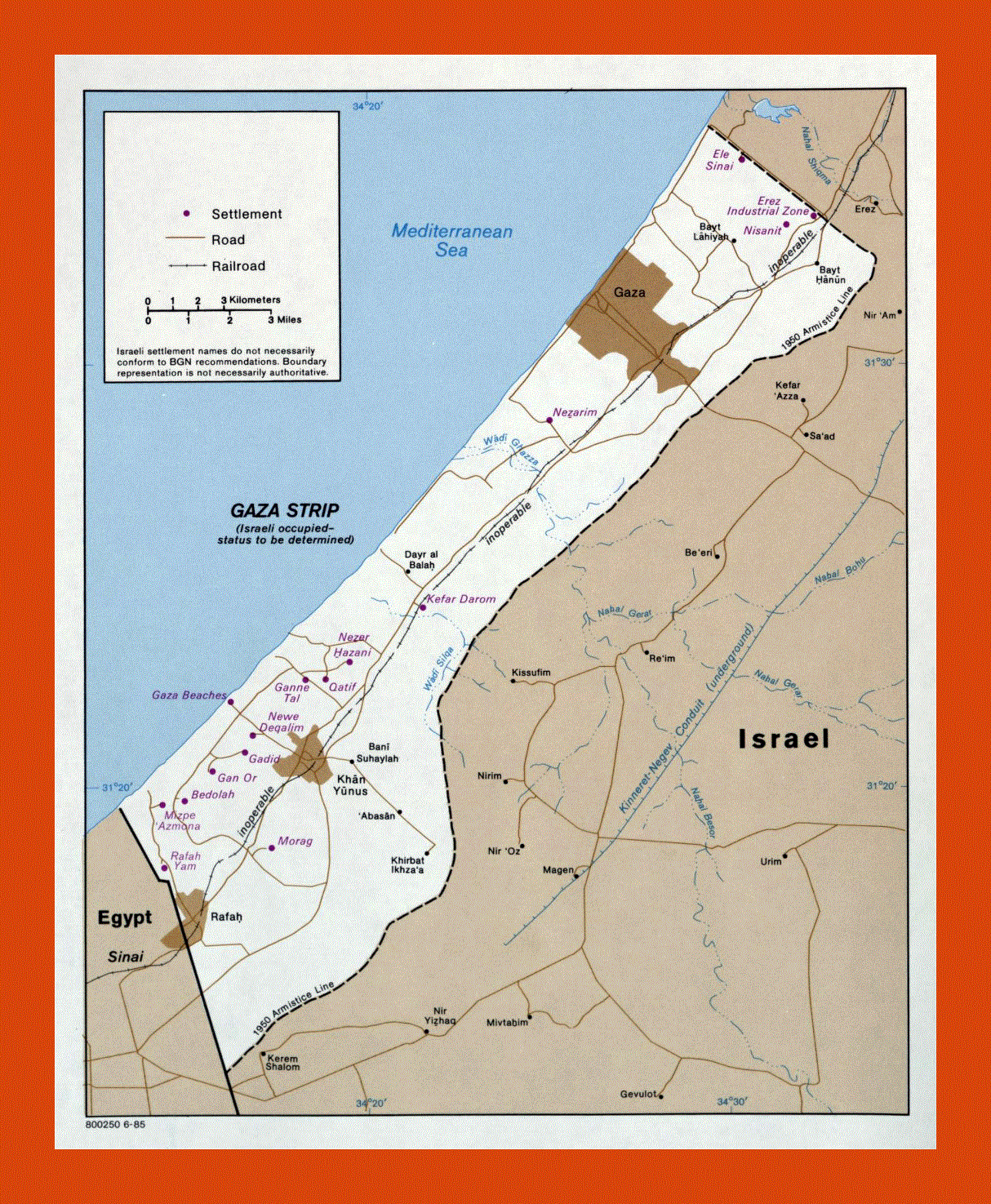 Political map of Gaza Strip - 1985