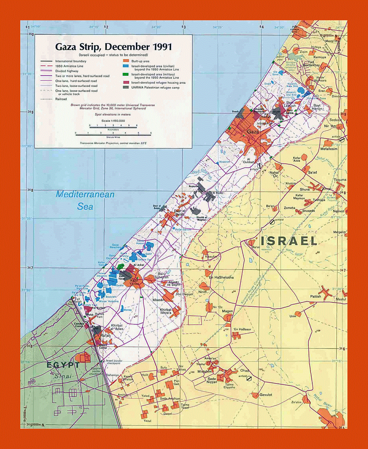 Political map of Gaza Strip - 1991