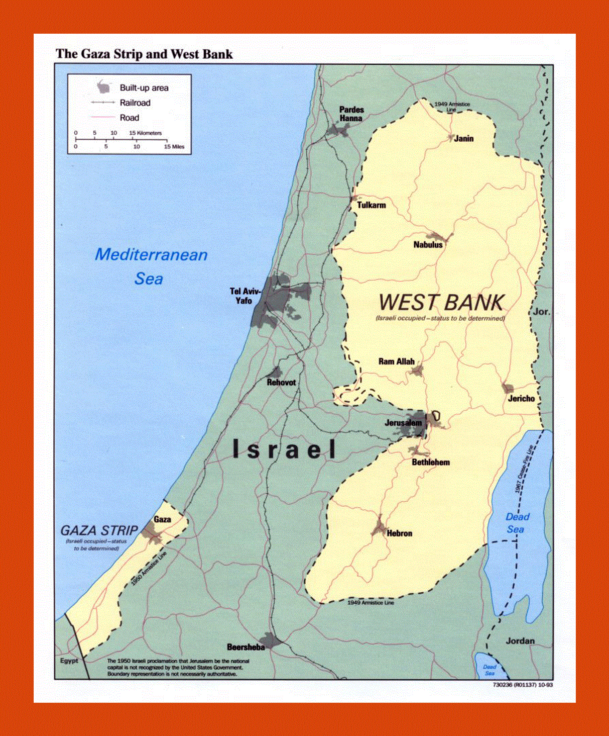Political map of the Gaza Strip and West Bank - 1993