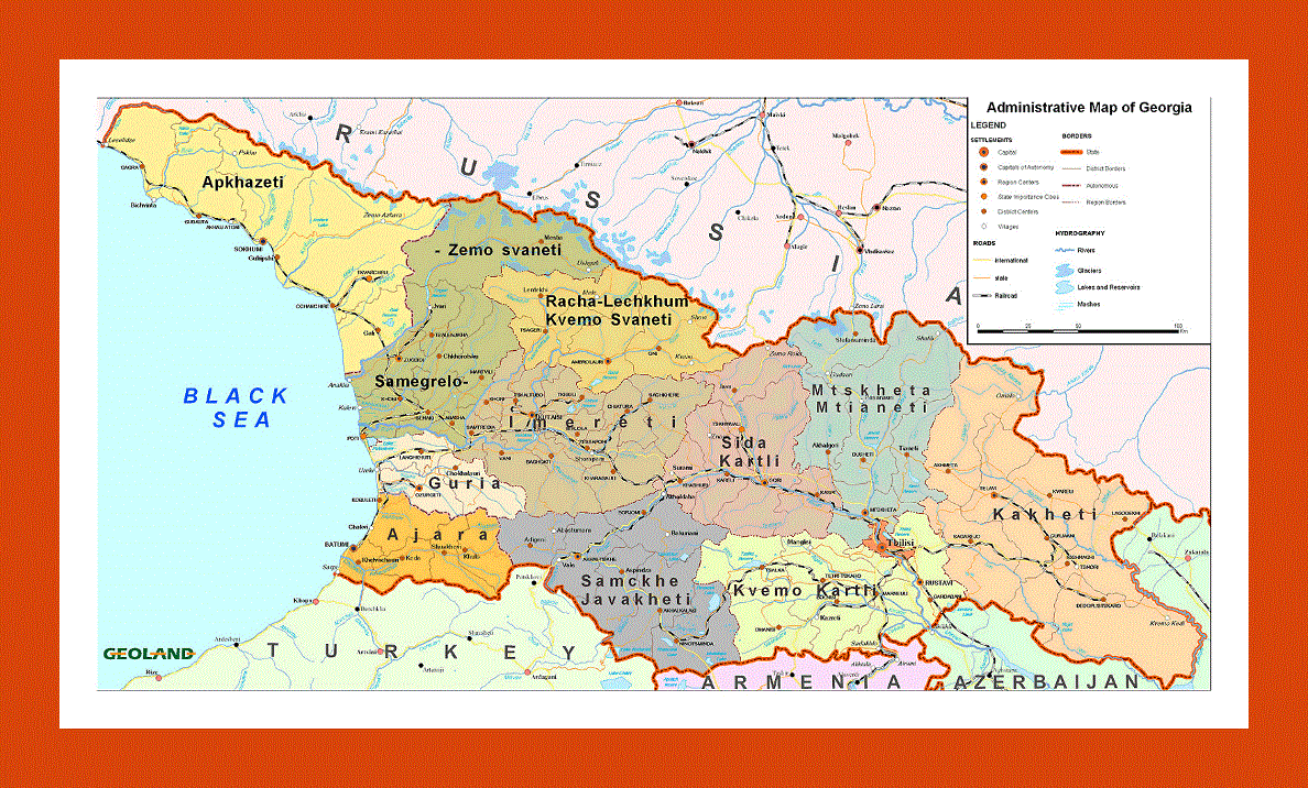Administrative divisions map of Georgia