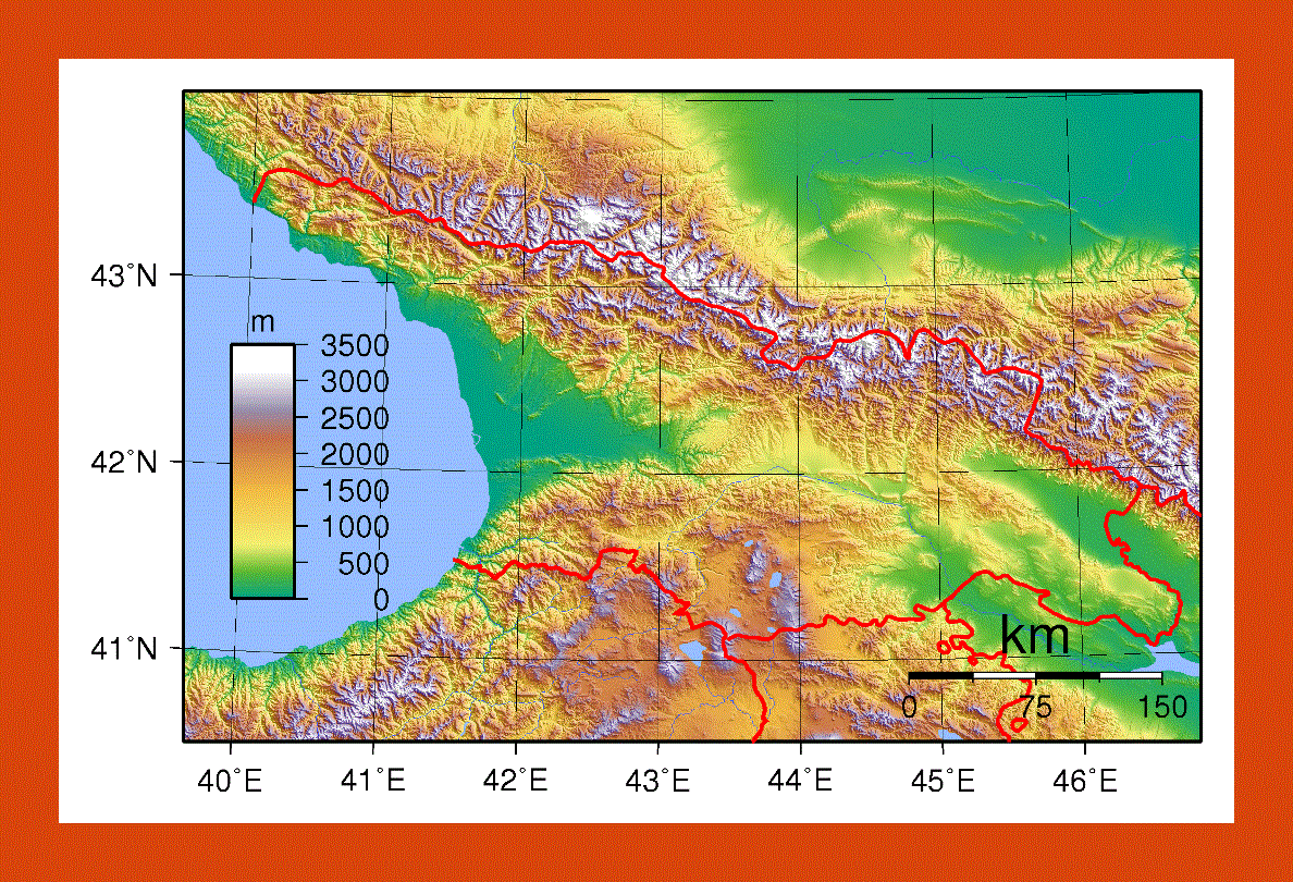 Physical map of Georgia