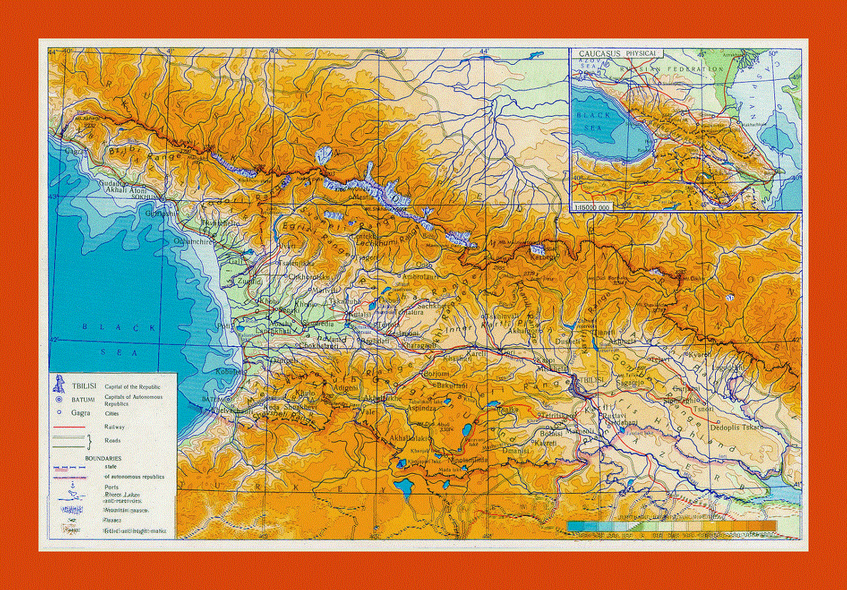 Physical map of Georgia