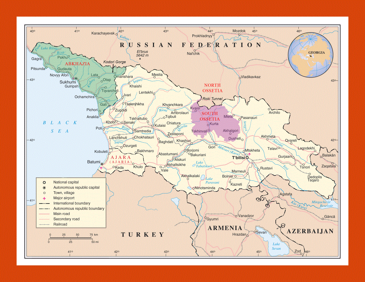 Political map of Georgia, Abkhazia and South Ossetia