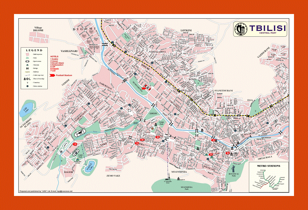 Map of Tbilisi city central part