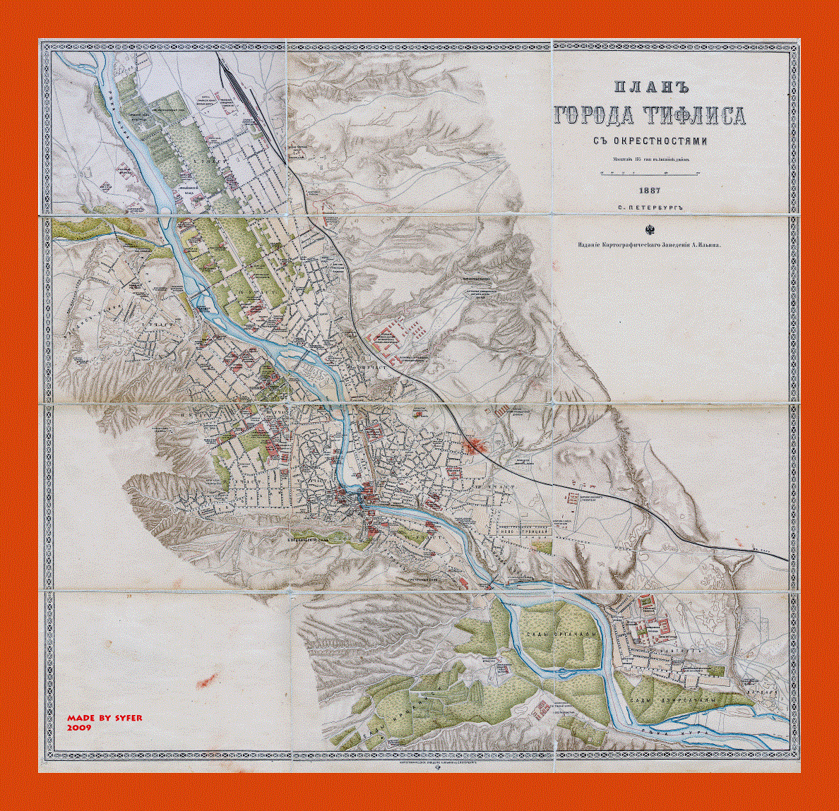 Old map of Tbilisi city - 1887