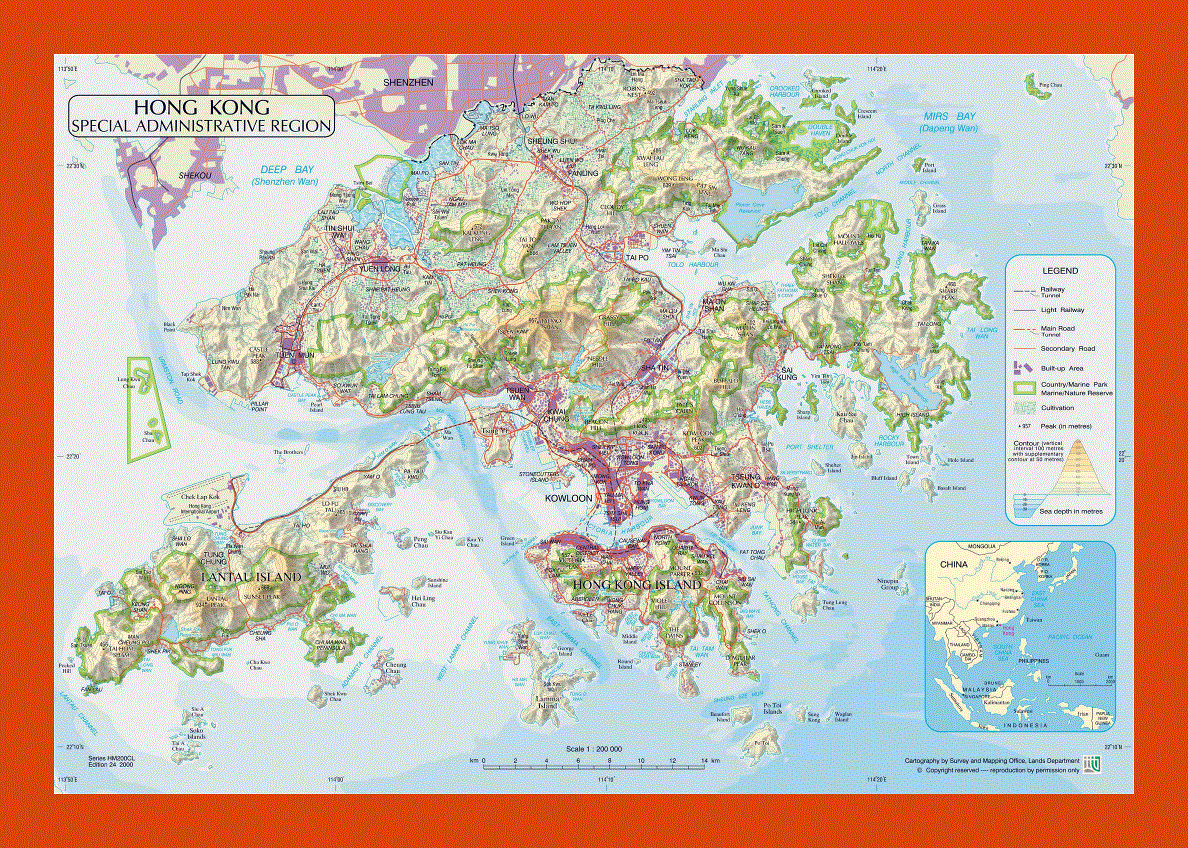 Physical map of Hong Kong