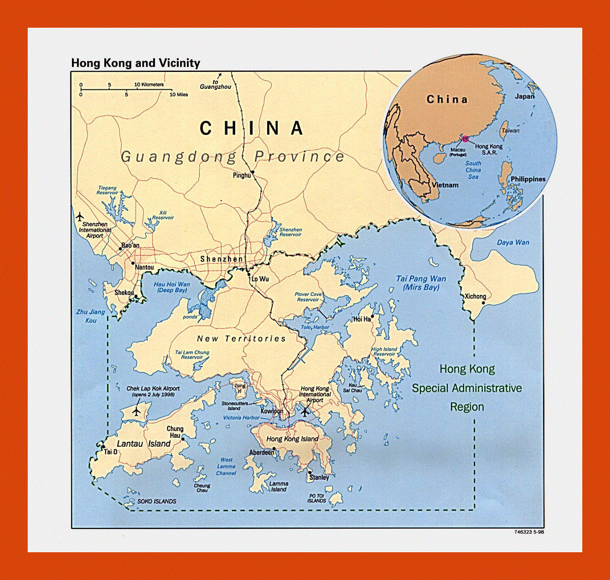 Political map of Hong Kong - 1998