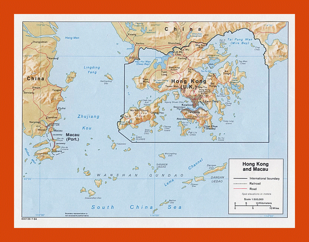 Political map of Hong Kong and Macau - 1984