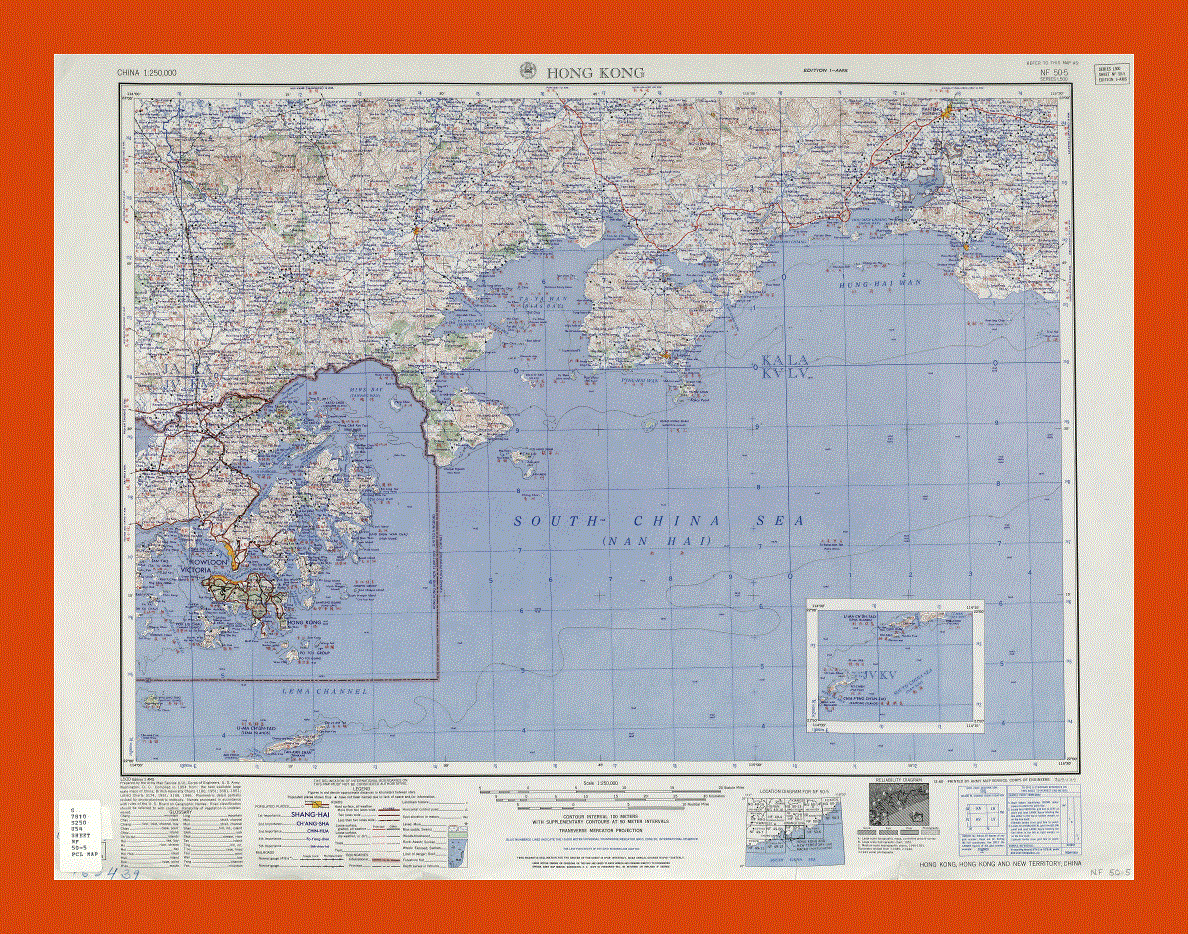 Topographical map of Hong Kong Island and the surrounding area