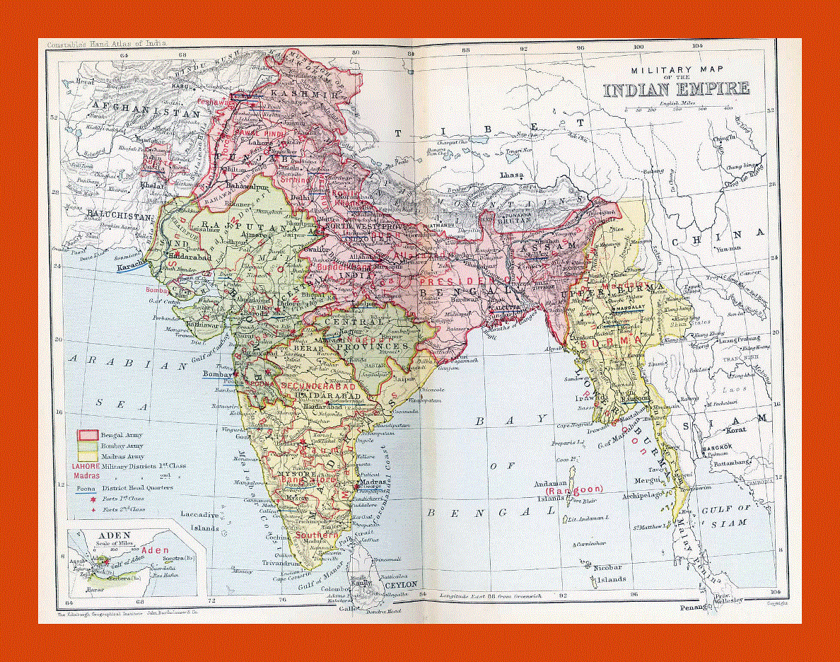 Old political and administrative map of India - 1893