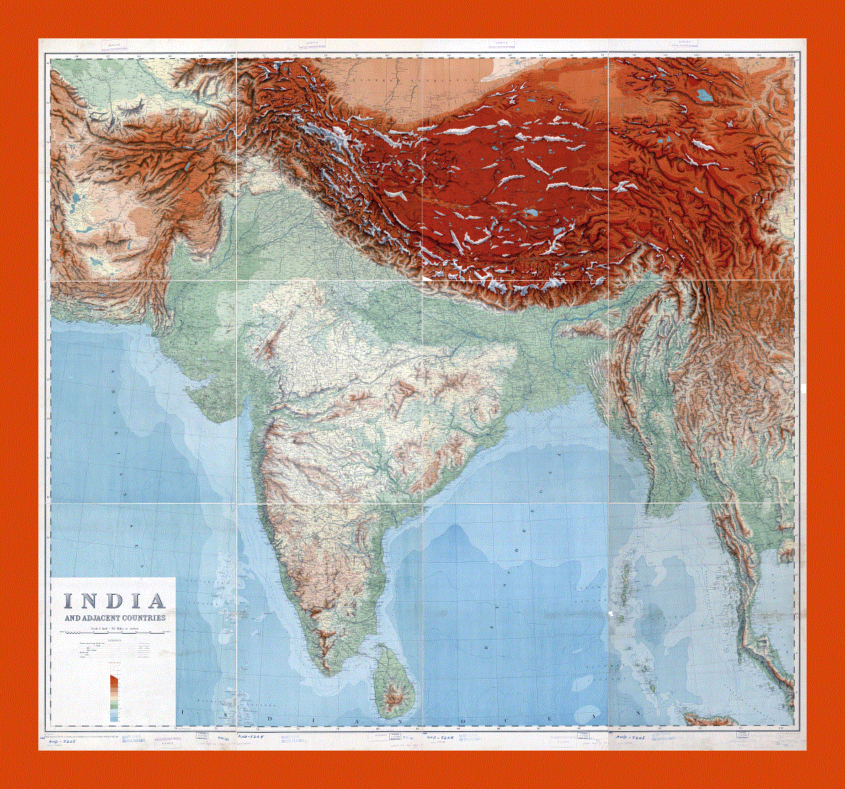 Old topographical map of India