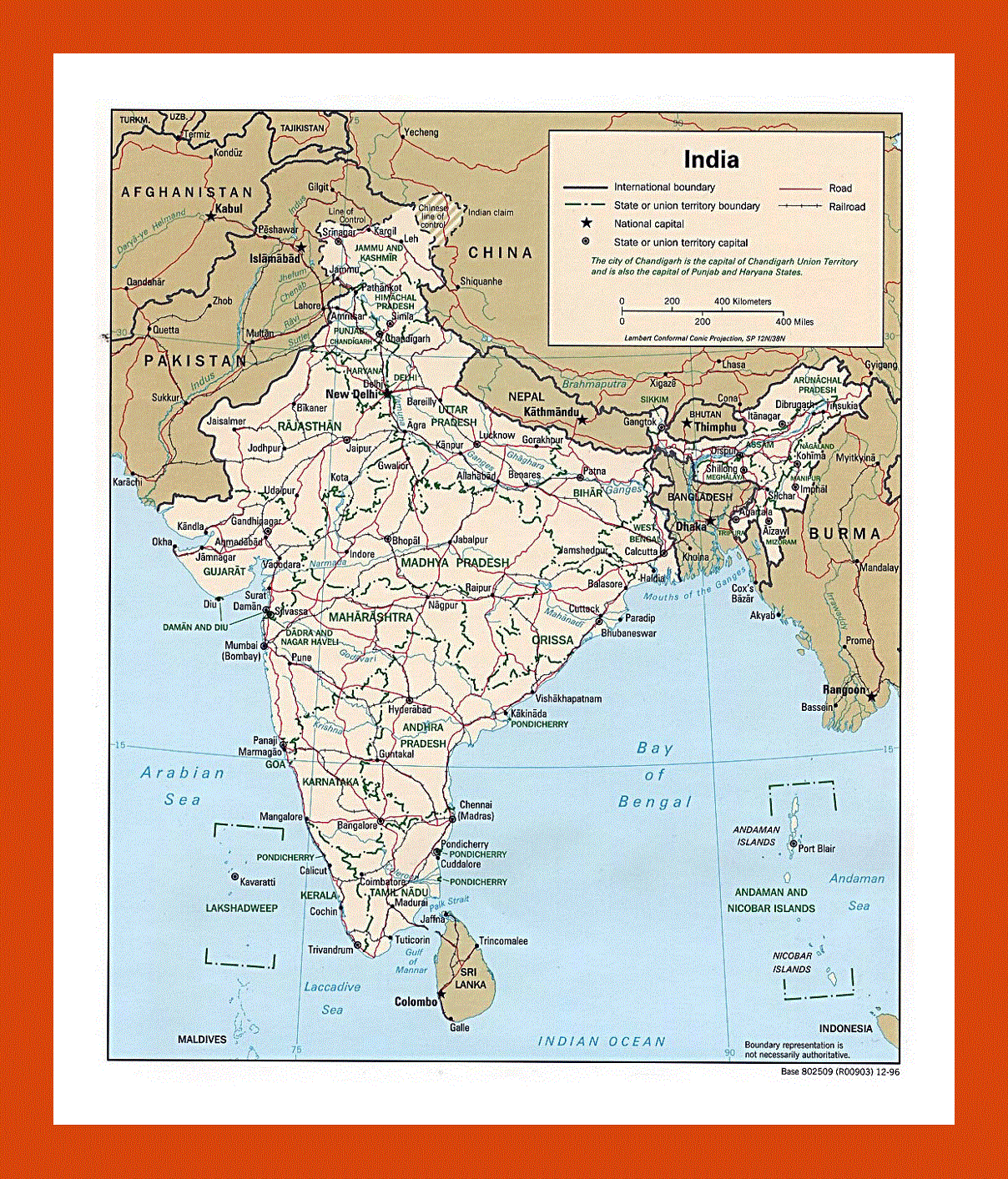 Political and administrative map of India - 1996