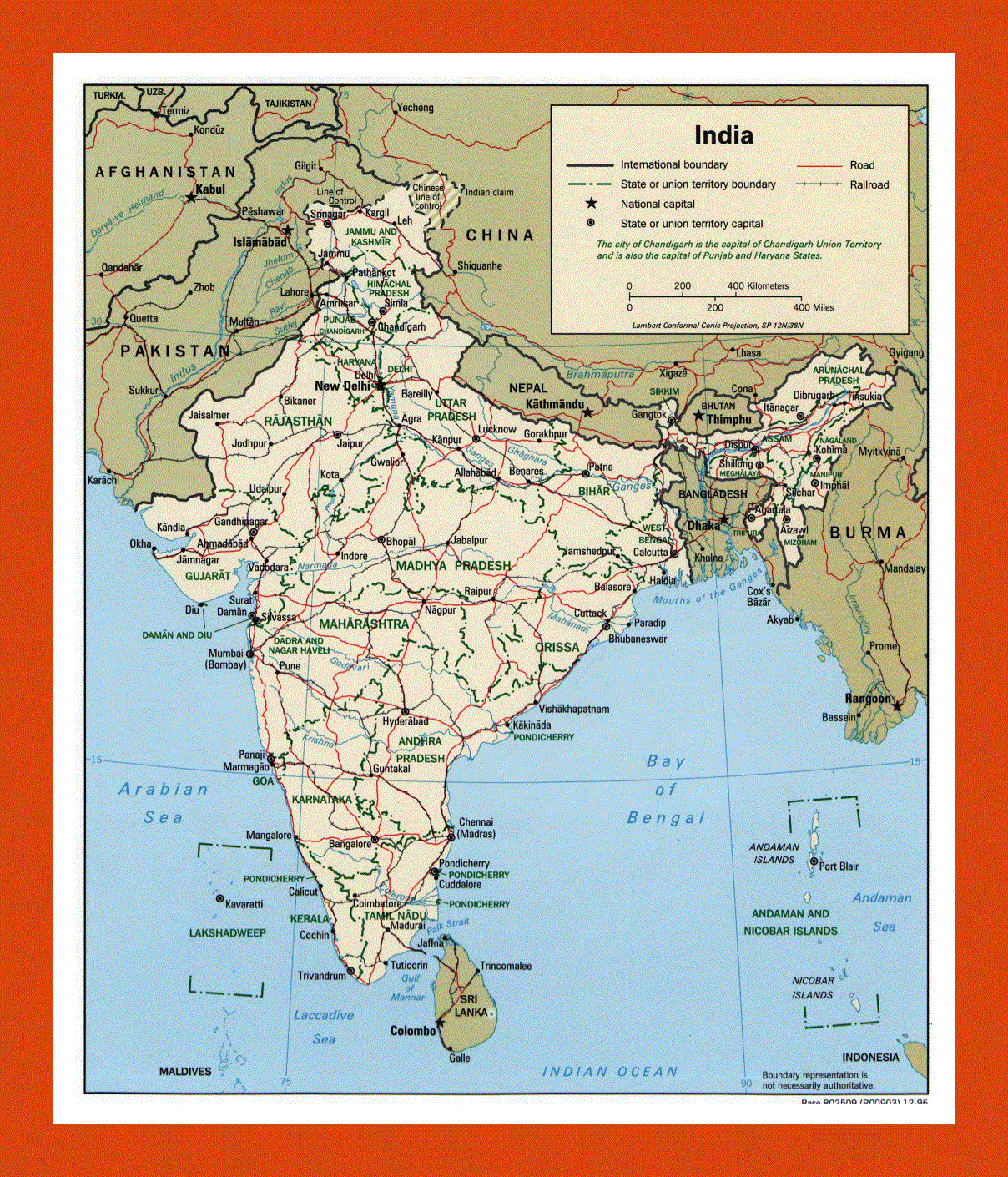 Political and administrative map of India - 1996