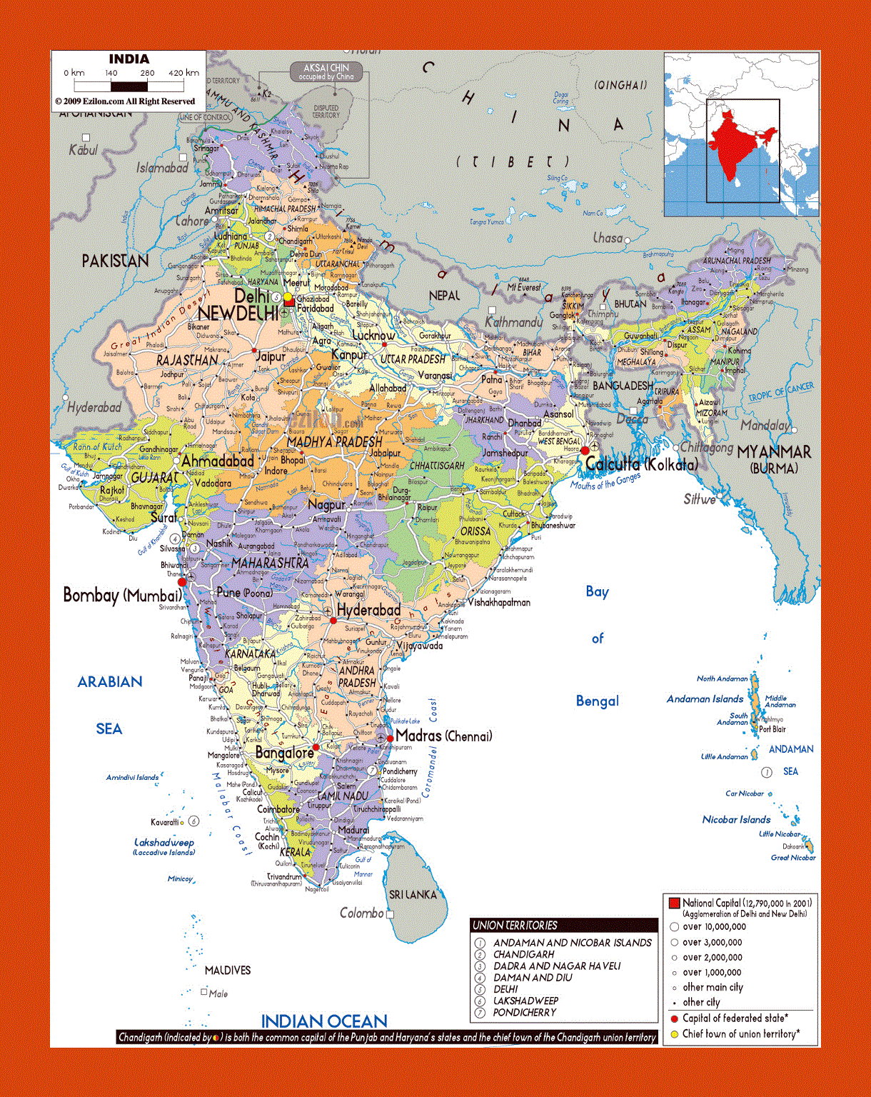 Political and administrative map of India