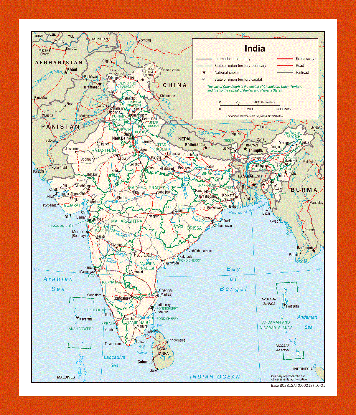 Political and administrative map of India - 2001