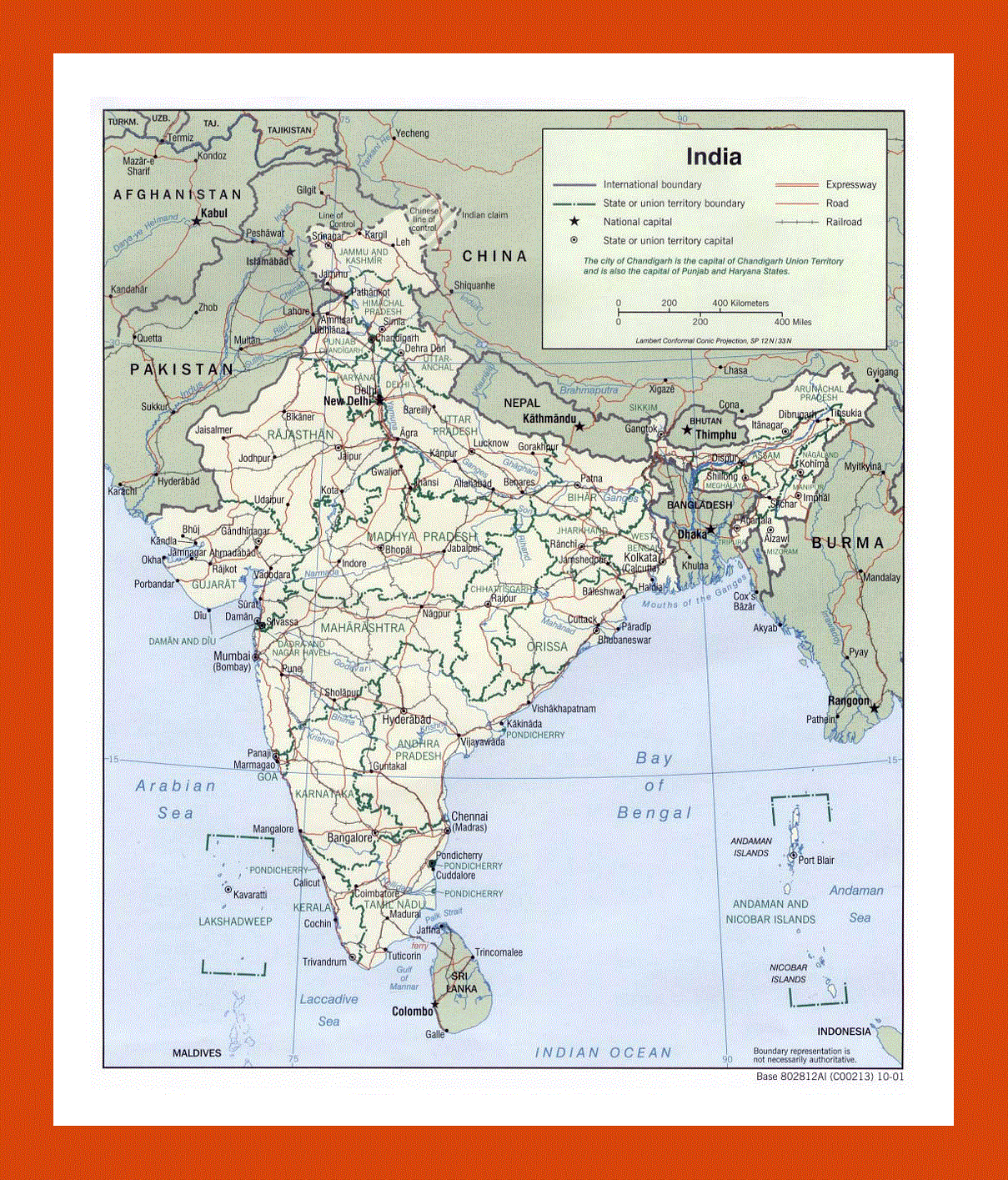 Political and administrative map of India - 2001