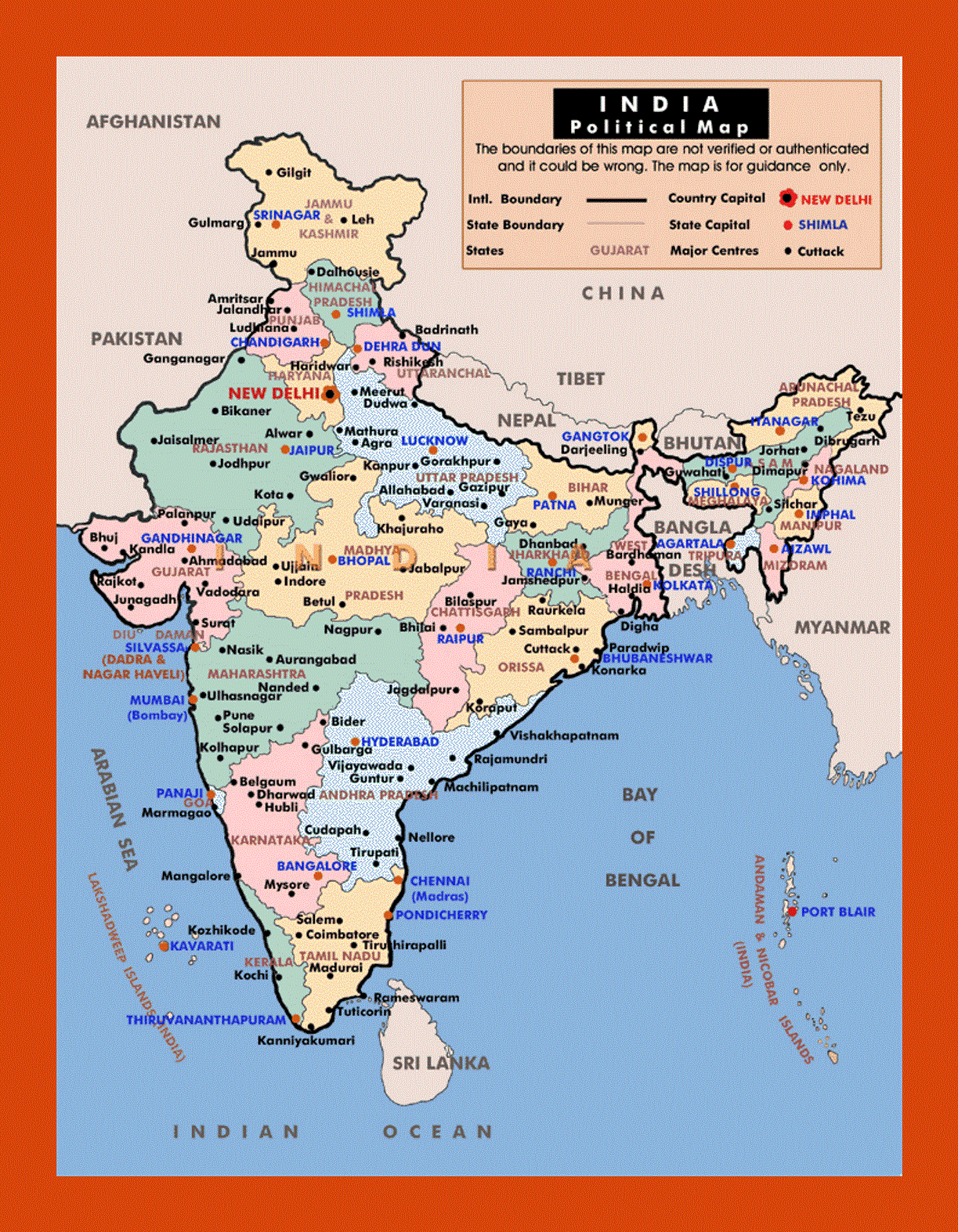 Political and administrative map of India