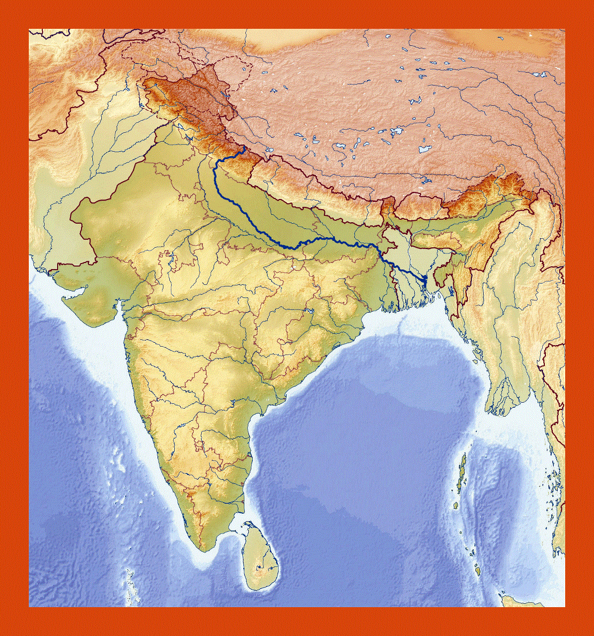 Relief map of India