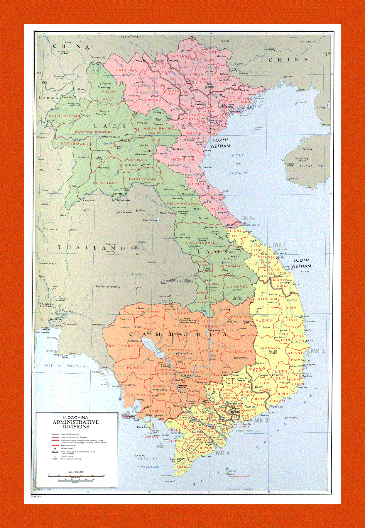 Administrative divisions map of Indochina - 1970