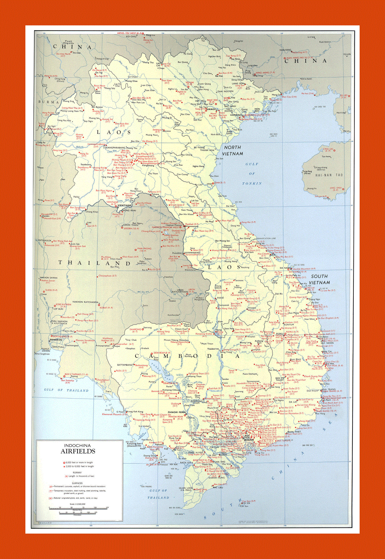 Airfields map of Indochina - 1970