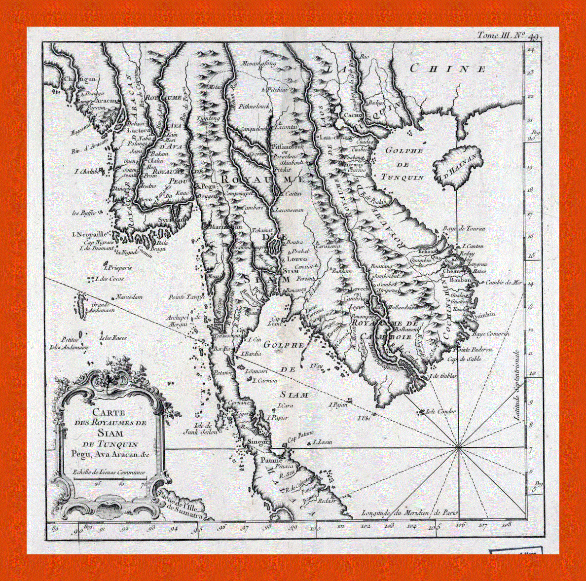 Old map of Indochina in french - 1764