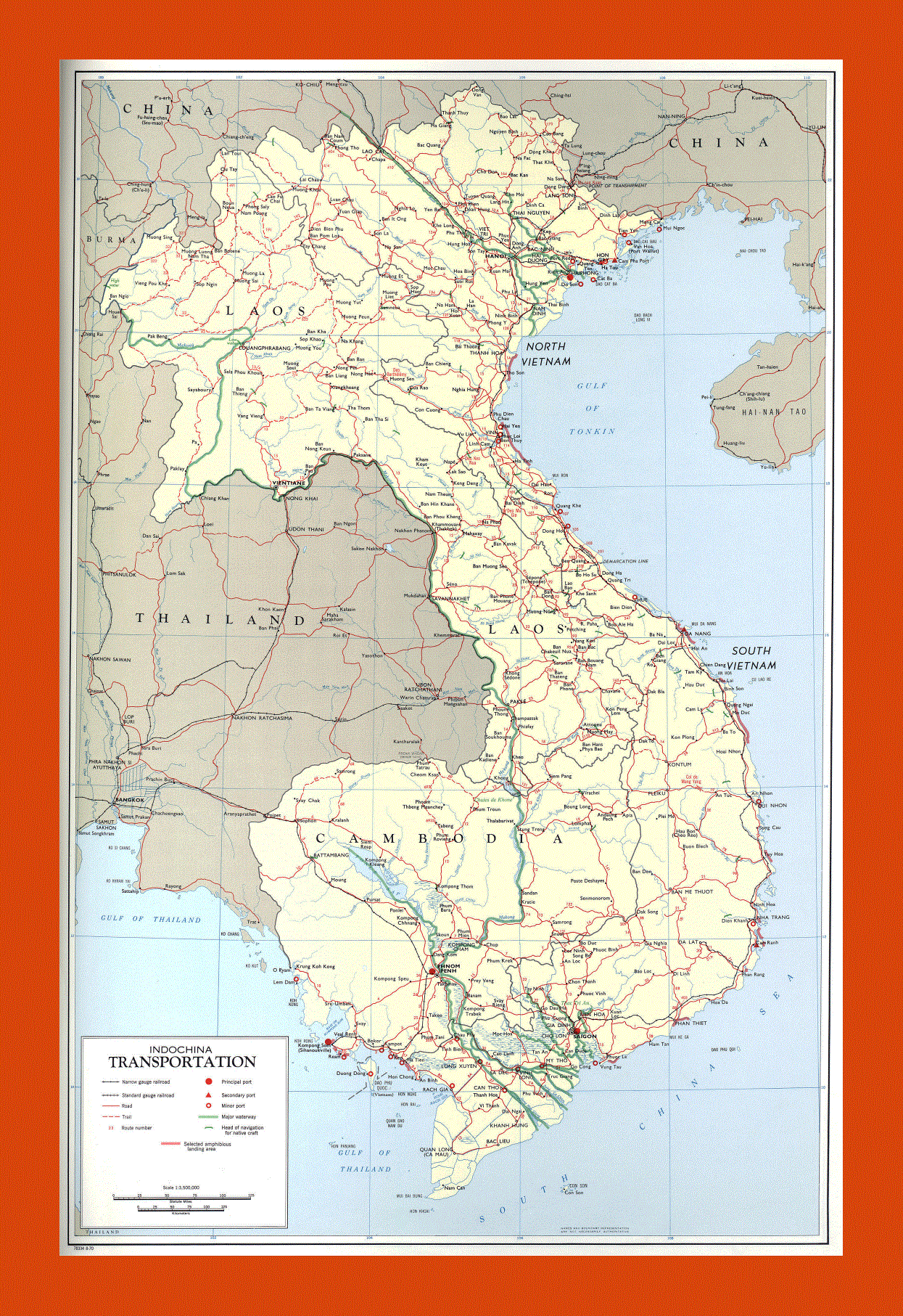 Transportation map of Indochina - 1970