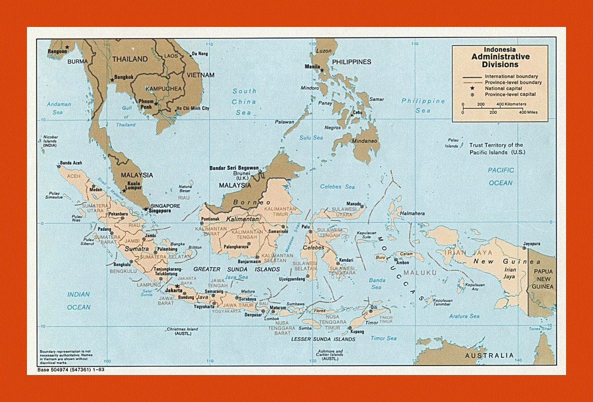 Administrative divisions map of Indonesia - 1983